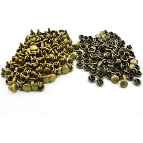 120pcs 6x6mm Bronze Double Cap Rapid Rivets Round Head Decorative Rivets DIY Leather Craft Studs 1/4 inch