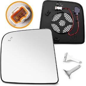 Compatible with 2016-2019 Nissan Titan Mirror Glass Driver Side - Replacement Tow Mirrors with Blind Spot Detection System, Power Heated, Chrome, Backing plate, Upper, 2-Pin Plug