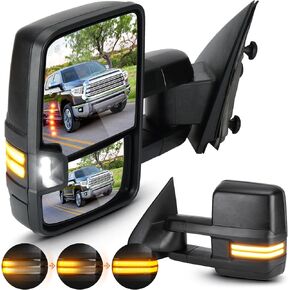 Towing Mirrors for Chevy GMC 2014-2018 Silverado 1500 Sierra 1500 2500 3500 HD, 2015-18 Silverado 2500 3500 HD Power Heated with Arrow Clearance Running Light Manual Folding Telescoping Pair