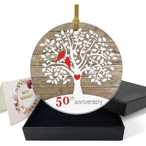 REWIDPARTY 1st Wedding Anniversary Ceramic Ornament Gifts Married Gifts Decoration for Couples 1 Year as Mr & Mrs Anniversary Keepsake 3" Heart Ceramic Ornament with Gold Ribbon & Gift Box