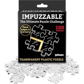 Funwares ImPuzzable Insanely Impossible Puzzle: 100-Piece Clear Acrylic Puzzle for Adults, Every Piece Unique, False Edges, False Corners, Hardest Puzzle for Adults, White Elephant Gift for Adults.