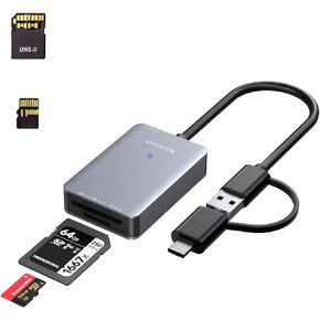 USB Type C SD Card Reader, UHS-II V90/V60/V30/2000X/1667X/1000X, Compatible with iPad Pro 2018, Supports 2 Cards Simultaneously, 500MB/s Max Speed, Grey