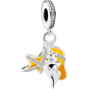 925 Sterling Silver Charms for Bracelets and Necklaces Beach Style Dangle Pendants Shell Conch Rhinestone Beads Charms Jewelry Gift for Women Girls