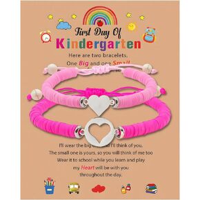2024 First Day of Kindergarten Bracelet - Mommy and Me Matching Heart Bracelets First Day of School Gift for Mom Daughter Boys Girls