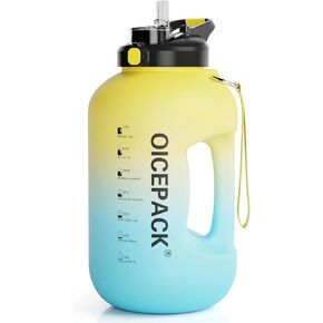 1 Gallon Water Bottle with Straw & Chug lid, BPA Free 128oz Water Bottle with Motivational Time Marker and Handle Leak-proof Large Capacity Hydration Big Jug for Fitness Gym Outdoor Sports - Green