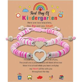 2024 First Day of Kindergarten Bracelet - Mommy and Me Matching Heart Bracelets First Day of School Gift for Mom Daughter Boys Girls