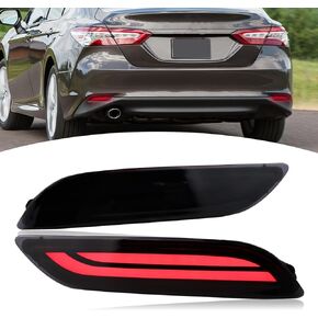 Full LED Rear Bumper Reflector Lights Compatible with 2018-2023 Toyota Camry Function as DRL Brake light Turn Signal Fog Lamps (Red)