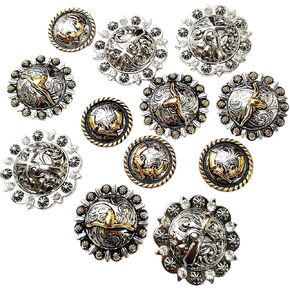 الحصان تك العتيقة محفورة التوت Conchos المسمار الخلفي الصليب شارات قرون طويلة توجيه الجلود الحرفية Bukle 12 قطعة مختلطة in Kuwait