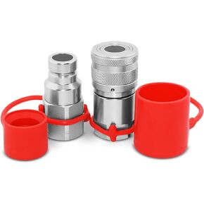 Flat Face High Flow Skid Steer Hydraulic Quick Connect Couplers/Couplings Set, 3/4" Body x 3/4" SAE, w/Dust Caps