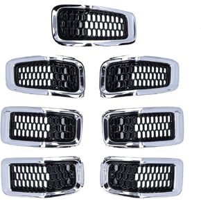 Acouto for Jeep Cherokee 2014-2018 Grill Inserts Cover Kit 7pcs Car Front Grille Inserts Mesh Grill Cover Grill Guard Trim Accessories(Chromeplate Frame)