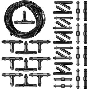 30 PCS Car Windshield Washer Hose Kit, 13.12Ft Washer Fluid Hose with I/Y/T Type Hose Connectors, Auxiliary Cleaning Accessories, Suitable for Most Car Windshield Fluid Tubing (Black)