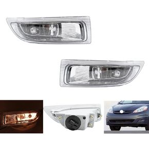Fog Lights Assembly Driving Fog Lights Lamps For Toyota Sienna 2004 2005 |Clear Lens Front Driving Lamps With Halogen Bulbs| Wiring Harness Kit |81210AE010 81220AE010 TO2593118 TO2592118
