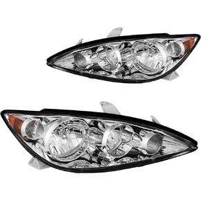 PHILTOP Headlight Assembly, Replacement for Camry 2005-2006, Amber Reflctor Clear Lens Chrome Housing Headlights
