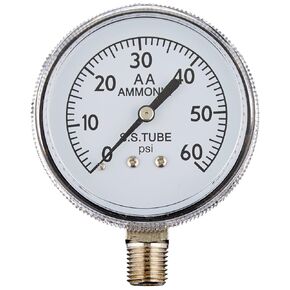 PIC Gauge 401A-254D 2.5" Dial, 0/60 psi Range, 1/4" Male NPT Connection Size, Bottom Mount Dry Ammonia Gauge for Agriculture with a Black Steel Case, 316 Stainless Steel Internals, and Plastic Lens