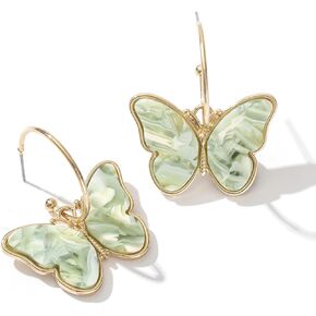 Gold Butterfly Dangle Earrings for Women - Lightweight Acrylic Butterfly Dangle Hoop Earrings for Mother Daughter Teen Girls