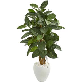 Nearly Natural 53in. Artificial Rubber Tree in White Planter