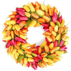 BOMAROLAN Tulip Wreath 20 Inch for Front Door Summer Fall Large Wreaths Springtime All Year Around for Outdoor Door Indoor Wall Or Window Décor Festival decoration
