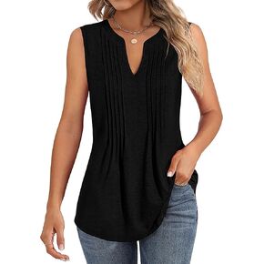Women's Tank Tops Sleeveless Pleated Tunic V Neck T-Shirts Summer Dressy Casual Loose Blouses 2024 Trendy in Kuwait