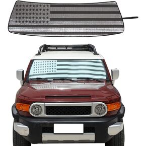 Windshield Sunshade Fit for Toyota FJ Cruiser 2007-2021, Folding Car Sun Shade for Front Window, Auto Sun Protection Visors Blocks UV Rays and Keeps Vehicle Cool (1PCS, American Flag Pattern)