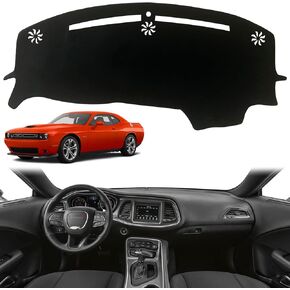 Dashboard Dash Board Cover Mat Pad Carpet Non-Slip Custom Compatible with Dodge Challenger 2015-2022 Protector Sunshield (Black Trim)