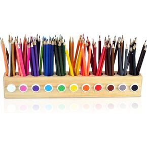 Desk Wood Colored Pen Pencil Holder, Solid Wooden Pencils Organizer Storage for Kids, Office and School Supplies.