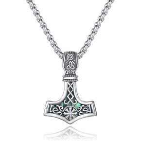 MEDWISE Thors Hammer Necklace 925 Sterling Silver Mjolnir Pendant Necklace Amulet Necklace Viking Jewelry for Women