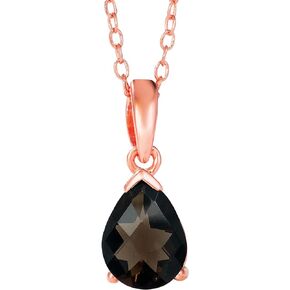 LE VIAN 1 Carat Pear Shape Brown Smoky Quartz Teardrop Pendant Necklace for Women in 925 Sterling Silver with 14k Rose Gold Plating on 18 Inch Chain with Spring Ring Clasp Dangle Pendant