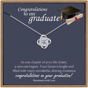 Graduation Gifts for Her, 14K White Gold Plated Graduation Love Knot Necklaces for Women Graduation Gifts 2024 Graduation Necklaces for Women College Graduation Gifts for Her 2024