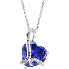 Women Heart Necklace 925 Sterling Silver I Love You Forever Pendant Necklace with Cubic Zirconia Jewelry Gift