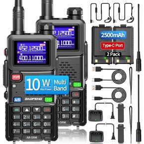BAOFENG Radio 5RM 10W Ham Radio Long Range AR-5RM Handheld Two Way Radio NOAA Weather Receiver Rechargeable Long Range Walkie Talkies Copy Frequency 999CH with Type-C Charging Battery (2 Pack)