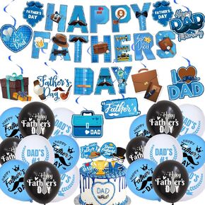 Fathers Day Decorations Happy Fathers Day Decorations with Banner Cake Topper Balloons Hanging Swirls Father Day Decorations Father's Day Decorations for Dad's Day Party Supplies
