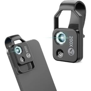 200X Cell Phone Microscope & Digital Magnifier with CPL Lens, LED, and USB Charge, Compatible with Any Smartphone as iPhone Microscope and Android Microscope (Black Without CPL)