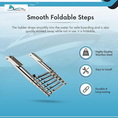 MARINE CITY Stainless Steel Sleek Compact Durable and Sturdy 6-Step Telescoping Swim Ladder Easy Install for Boats – Marines – RVs – Ships (Pack of 1) in Saudi Arabia