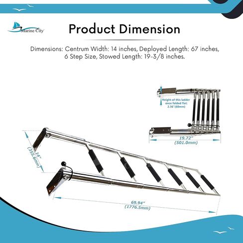 MARINE CITY Stainless Steel Sleek Compact Durable and Sturdy 6-Step Telescoping Swim Ladder Easy Install for Boats – Marines – RVs – Ships (Pack of 1) in Saudi Arabia