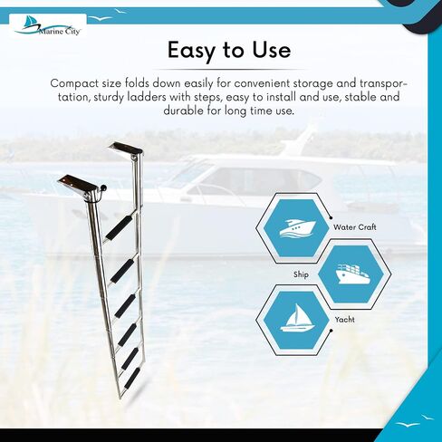 MARINE CITY Stainless Steel Sleek Compact Durable and Sturdy 6-Step Telescoping Swim Ladder Easy Install for Boats – Marines – RVs – Ships (Pack of 1) in Saudi Arabia