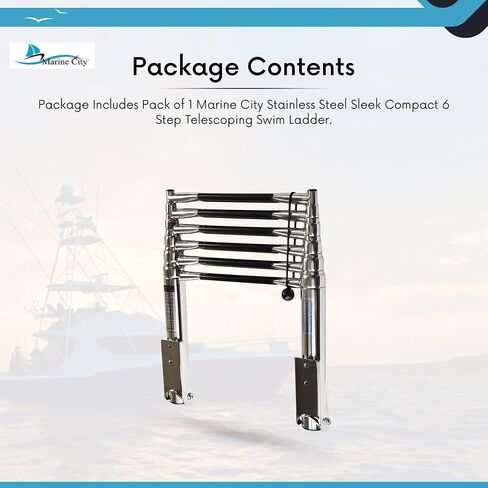 MARINE CITY Stainless Steel Sleek Compact Durable and Sturdy 6-Step Telescoping Swim Ladder Easy Install for Boats – Marines – RVs – Ships (Pack of 1) in Saudi Arabia