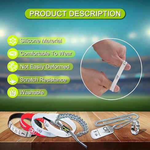 Ronaldo Soccer Sports Bracelets, Number 7 Adjustable Silicone Wristbands, Hand-Woven Bracelets, No.7 Stainless Steel Necklace, Creative Memorial Ring, Ronaldo No.7 Signature Commemorative Collector's Gift Box.(7Pcs Stuff) in Saudi Arabia