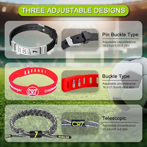 Ronaldo Soccer Sports Bracelets, Number 7 Adjustable Silicone Wristbands, Hand-Woven Bracelets, No.7 Stainless Steel Necklace, Creative Memorial Ring, Ronaldo No.7 Signature Commemorative Collector's Gift Box.(7Pcs Stuff) in Saudi Arabia
