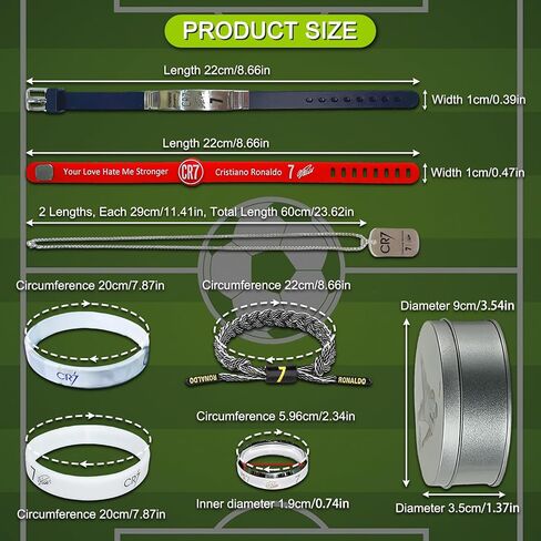Ronaldo Soccer Sports Bracelets, Number 7 Adjustable Silicone Wristbands, Hand-Woven Bracelets, No.7 Stainless Steel Necklace, Creative Memorial Ring, Ronaldo No.7 Signature Commemorative Collector's Gift Box.(7Pcs Stuff) in Saudi Arabia