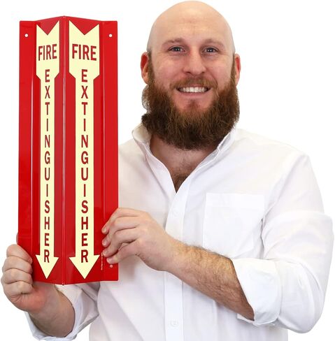 SmartSign “Fire Extinguisher" Projecting Sign, Fire Extinguisher with Arrow | 4" x 18" Polished Acrylic in Kuwait
