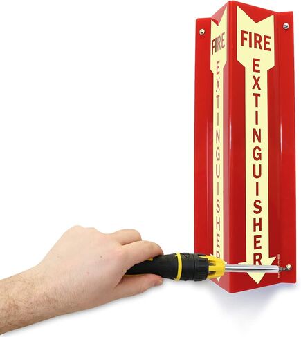 SmartSign “Fire Extinguisher" Projecting Sign, Fire Extinguisher with Arrow | 4" x 18" Polished Acrylic in Kuwait