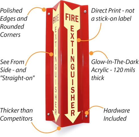 SmartSign “Fire Extinguisher" Projecting Sign, Fire Extinguisher with Arrow | 4" x 18" Polished Acrylic in Kuwait