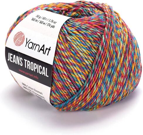 YarnArt Jeans Tropical Yarn - Variegated Fine Cotton Yarn, 50g/174yds, Soft, Amigurumi, Crocheting, Turkish, 55% Cotton - 45% PAC (Poliacrylic) in Saudi Arabia