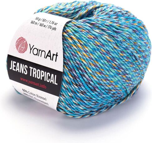 YarnArt Jeans Tropical Yarn - Variegated Fine Cotton Yarn, 50g/174yds, Soft, Amigurumi, Crocheting, Turkish, 55% Cotton - 45% PAC (Poliacrylic) in Saudi Arabia
