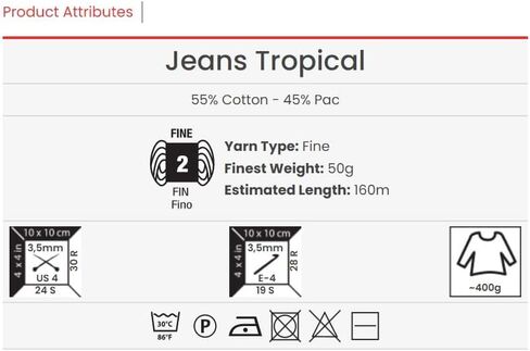 YarnArt Jeans Tropical Yarn - Variegated Fine Cotton Yarn, 50g/174yds, Soft, Amigurumi, Crocheting, Turkish, 55% Cotton - 45% PAC (Poliacrylic) in Saudi Arabia