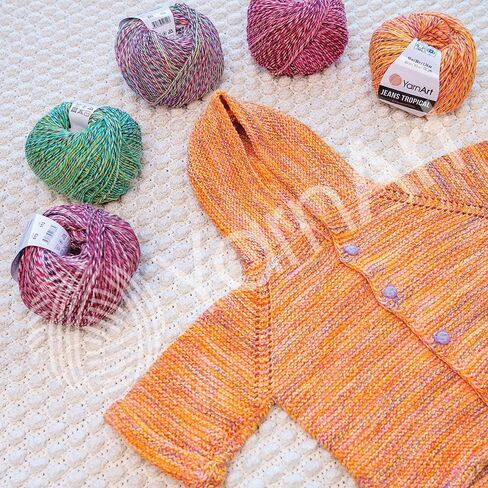 YarnArt Jeans Tropical Yarn - Variegated Fine Cotton Yarn, 50g/174yds, Soft, Amigurumi, Crocheting, Turkish, 55% Cotton - 45% PAC (Poliacrylic) in Saudi Arabia