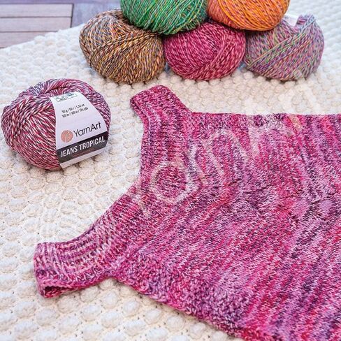 YarnArt Jeans Tropical Yarn - Variegated Fine Cotton Yarn, 50g/174yds, Soft, Amigurumi, Crocheting, Turkish, 55% Cotton - 45% PAC (Poliacrylic) in Saudi Arabia