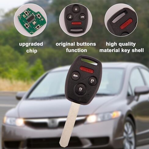 لاستبدال مفتاح Honda Key Fob مع حلقة مفاتيح متوافقة مع Honda Civic EX Si Hybrid 2006-2013 Mdx 2007-2013 4 أزرار للتحكم عن بعد للدخول بدون مفتاح N5F-S0084A 35111-SVA-306، عبوتان (Hod-4R) in Kuwait