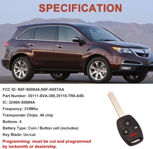 لاستبدال مفتاح Honda Key Fob مع حلقة مفاتيح متوافقة مع Honda Civic EX Si Hybrid 2006-2013 Mdx 2007-2013 4 أزرار للتحكم عن بعد للدخول بدون مفتاح N5F-S0084A 35111-SVA-306، عبوتان (Hod-4R) in Kuwait