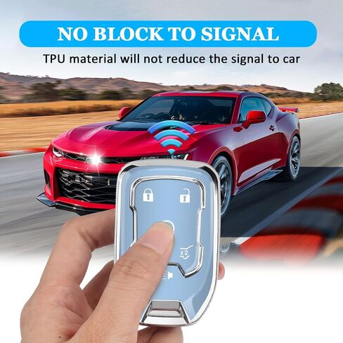 غطاء مفتاح Chevy Key Fob مع سلسلة مفاتيح، حافظة مفاتيح ناعمة للحماية الكاملة لسيارة شيفروليه سيلفرادو سوبربان تاهو جي إم سي أكاديا تيرين يوكون سييرا 1500 2500 3500 HD، 6 أزرار (أزرق) in Kuwait